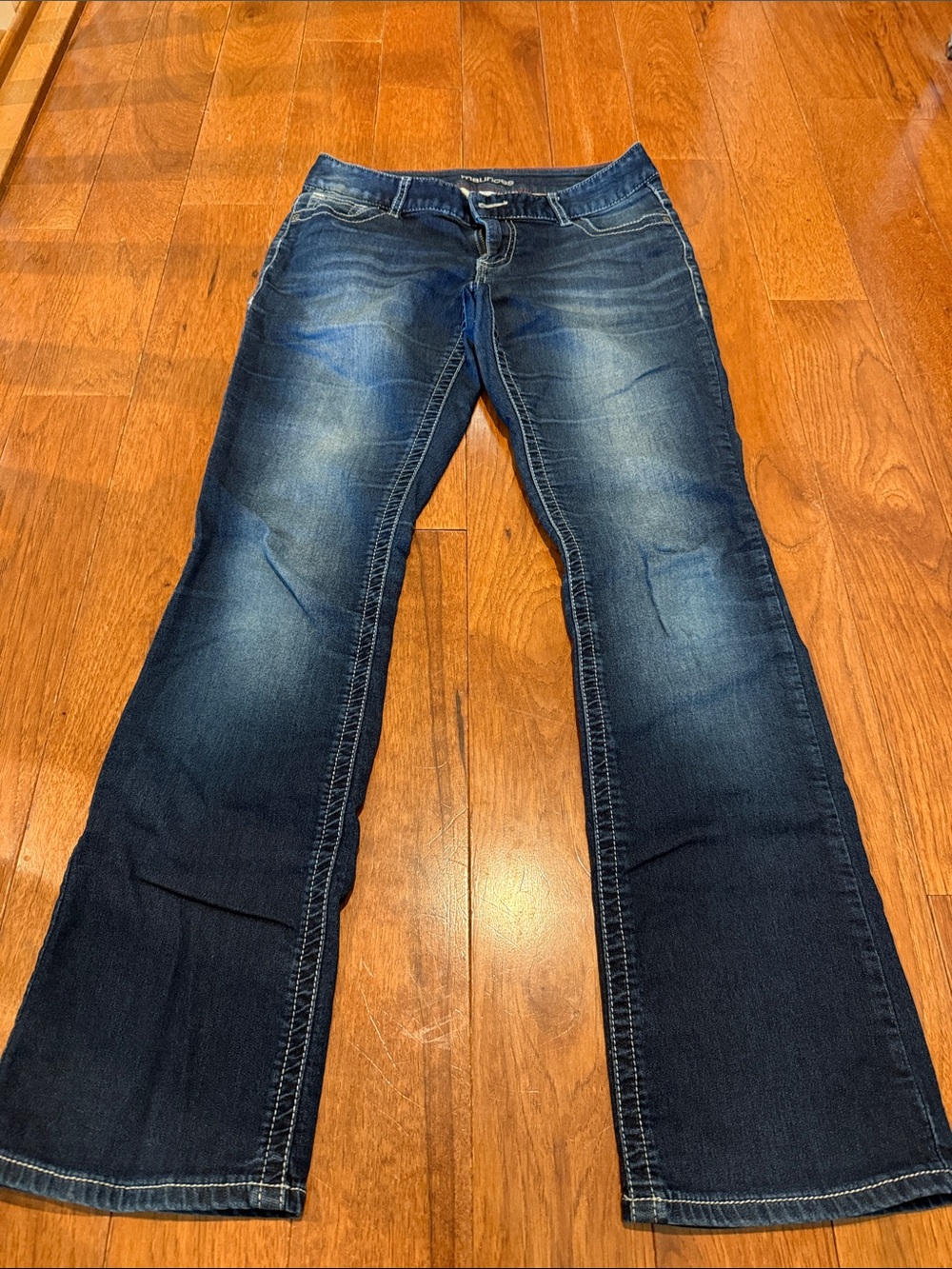 Maurices Dark Blue Bootcut Jeans with Faded Detailing